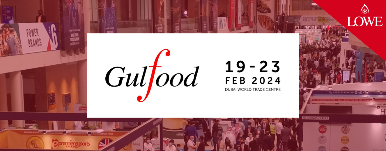 Lowe branding displayed prominently at Gulfood 2024, featuring a red and white colour scheme.