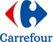 Carrefour logo featuring a blue and red design with the word "Carrefour" in blue text below.