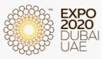 Expo 2020 Dubai logo featuring a circular design in gold and brown with a central sun.