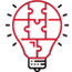 Red lightbulb graphic with puzzle piece design on a black background, symbolising innovation and collaboration.