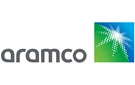 Aramco logo featuring green and blue colours with a stylised starburst design.