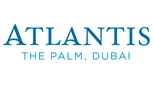 Blue logo of Atlantis The Palm, Dubai, featuring elegant typography on a white background.