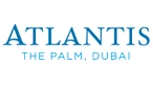 Blue logo for Atlantis The Palm, Dubai, featuring elegant typography on a white background.
