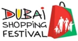 Colourful logo for the Dubai Shopping Festival featuring a shopping bag and family silhouettes.