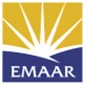 Emaar logo featuring a yellow sunburst over a blue background with white text.