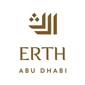 Gold and white logo of ERTH Abu Dhabi, featuring stylised Arabic script and geometric shapes.