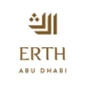 Stylised logo for ERTH Abu Dhabi in gold and dark green on a light background.