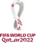 FIFA World Cup Qatar 2022 logo featuring a white trophy design with red floral patterns.