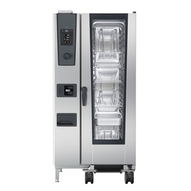 Stainless steel GN Combi 20G/T oven with a glass door showcasing stacked cooking trays inside.