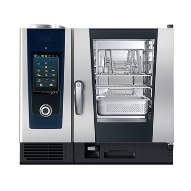 Stainless steel GN Combi 6E oven with a digital control panel and transparent door.