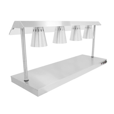 Metallic display stand with four transparent glass shades, featuring a sleek, modern design.