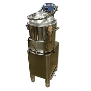 Stainless steel cooking appliance with a digital control panel, mounted on a sturdy base.