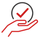 Red hand icon with a checkmark, symbolising approval or satisfaction in a hospitality context.