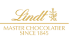 Gold Lindt logo with text "MASTER CHOCOLATIER SINCE 1845" on a black background.