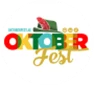 Colourful Oktoberfest logo featuring red, green, and gold text with a traditional hat illustration.