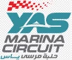 Yas Marina Circuit logo featuring turquoise text with red checkered flags, representing the Abu Dhabi Grand Prix.