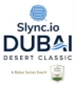 Slync.io Dubai Desert Classic logo featuring blue text on a white background, with a green trophy illustration.