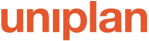 Uniplan logo featuring bold orange text on a grey background, representing the company's branding.