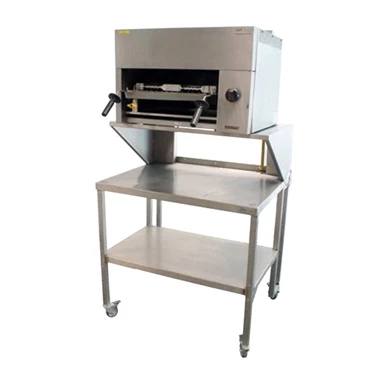 Stainless steel PKL - 7G oven on a wheeled cart with a lower shelf.