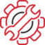 Red and black gear icon with crossed wrenches, representing retail services and tools.