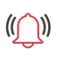 Red alarm bell icon with sound waves, set against a black background, indicating urgency.