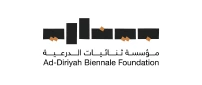 Ad-Diriyah Biennale Foundation logo featuring black text and geometric shapes with gold accents.