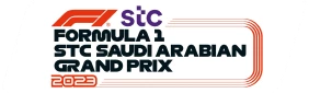 Formula 1 STC Saudi Arabian Grand Prix logo featuring bold black and purple text on a white background.