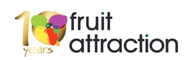 Colourful logo for Fruit Attraction, featuring vibrant fruit illustrations and bold black text.