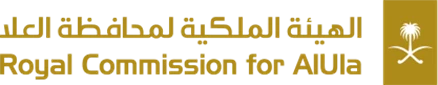 Golden text displaying "Royal Commission for AlUla" against a simple, neutral background.