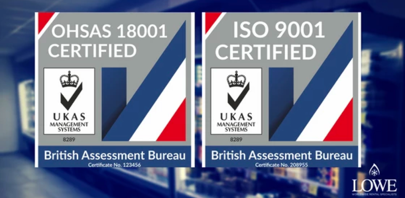 ISO 9001 and 18001 certification logos featuring blue, red, and white design elements.