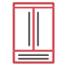 Bright red refrigerator with two doors, set against a plain black background.
