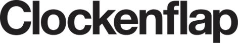 Black logo of "Clockenflap" with a modern design, set against a white background.
