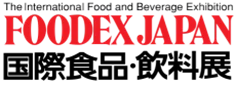 Red and black logo for Foodex Japan, featuring bold text and a modern design.