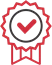 Red and black badge icon featuring a checkmark, symbolising quality or achievement in events.