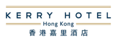 Kerry Hotel Hong Kong logo featuring blue text with gold and grey accents on a white background.