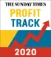 The Sunday Times Profit Track 2020 logo features bold colours: yellow, red, and blue with an upward graph.