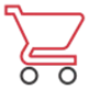 Red shopping cart icon with a black outline on a white background.