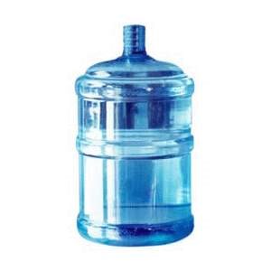 Large blue water bottle with a transparent body, featuring a screw top and filled with water.