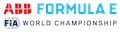 ABB Formula E logo featuring red and blue text, representing the FIA World Championship.