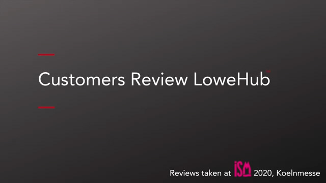 Customers review LoweHub, with white text on a dark grey background and pink logo.