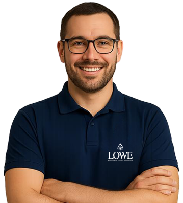 Smiling man in a navy polo shirt with 