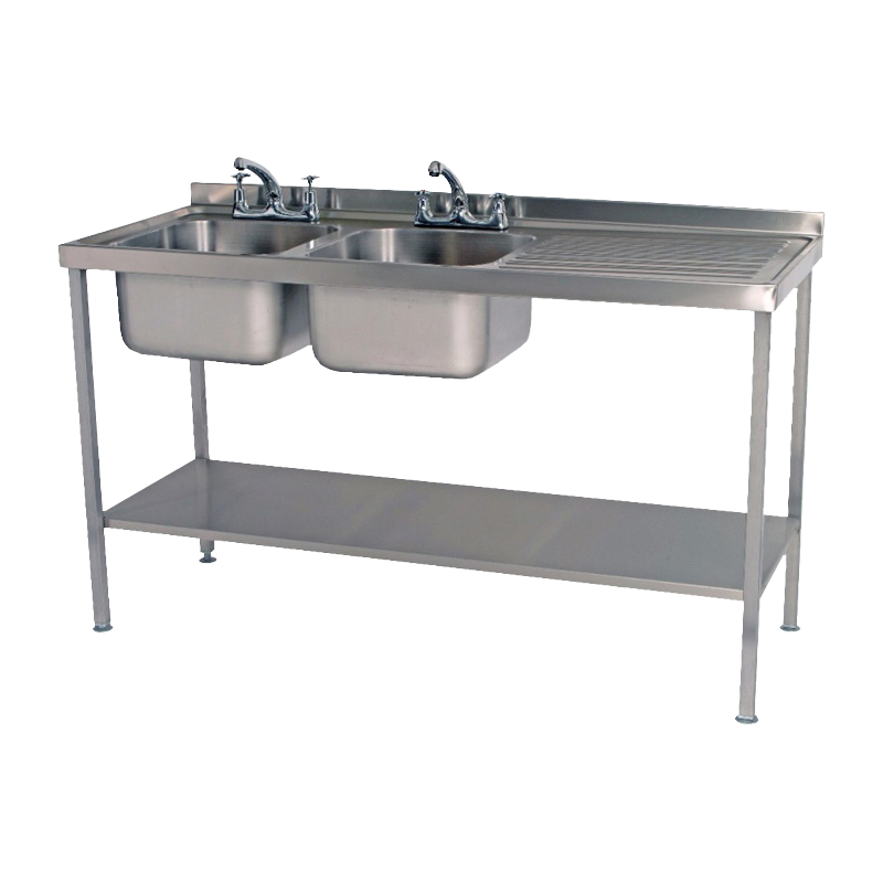H21B Double Bowl Stainless Steel Sink with Undershelf