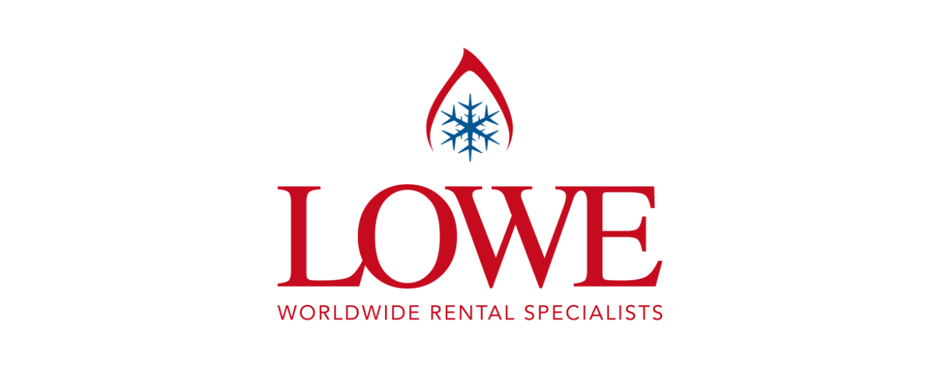 Lowe logo featuring red text and a blue snowflake, with 