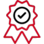 Red award ribbon icon on a black background, symbolising achievement or recognition.