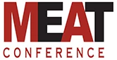 Red and black logo for the Meat Conference, featuring bold typography and a professional design.