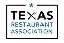 Texas Restaurant Association logo featuring blue text on a white background with a star above.