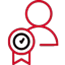 Red outline of two figures beside a trophy icon on a black background.