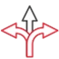 Directional arrows in black and red, indicating multiple pathways or choices against a green background.