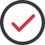 Red checkmark inside a black circle, symbolising approval or completion in asset management context.