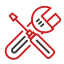 Red and grey icon of a wrench and screwdriver, representing tools for asset management.